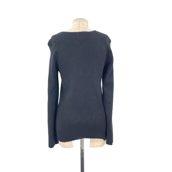 Torn by Ronny Kobo Cut Out‎ Neckline Black Long Sleeve Ribbed Sweater Size Large - Picture 5 of 8